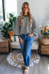 Striped Drop Shoulder Lace Trim Bracelet Sleeve Loose Top